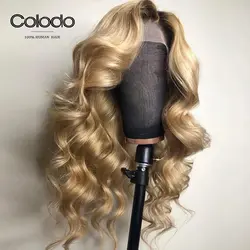 COLODO предварительно сорвал #4 КОРНИ блонд подчеркивает цвет тела волна парик бразильские волосы remy полный кружево человеческие волосы