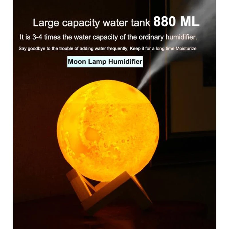  880ml Moon Aroma Humidifier Essential Oil Diffuser Air Purifier Ultrasonic Mist Humidifier For Home