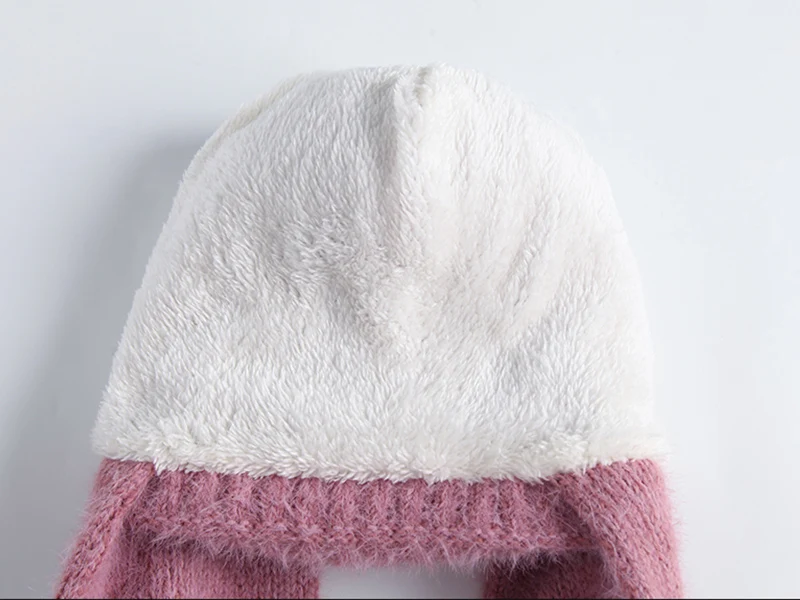 Solid Women Earflap Cap Gloves Set Classic Polyester Beanies Hat for Sweet Girls Super Soft with Big PomPom Lady Winter Warm Hat