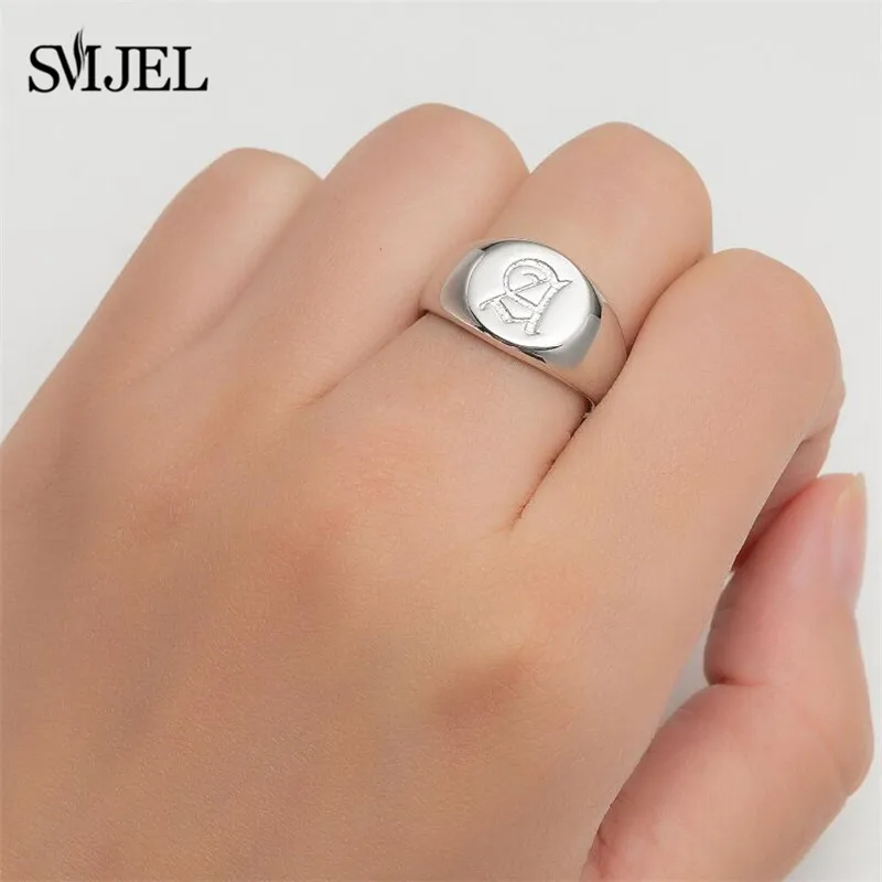 Silver Ring SMJEL Gothic Initial Letter Rings Ancient Old English Alphabet Personalize Jewelry Family Christmas Gifts