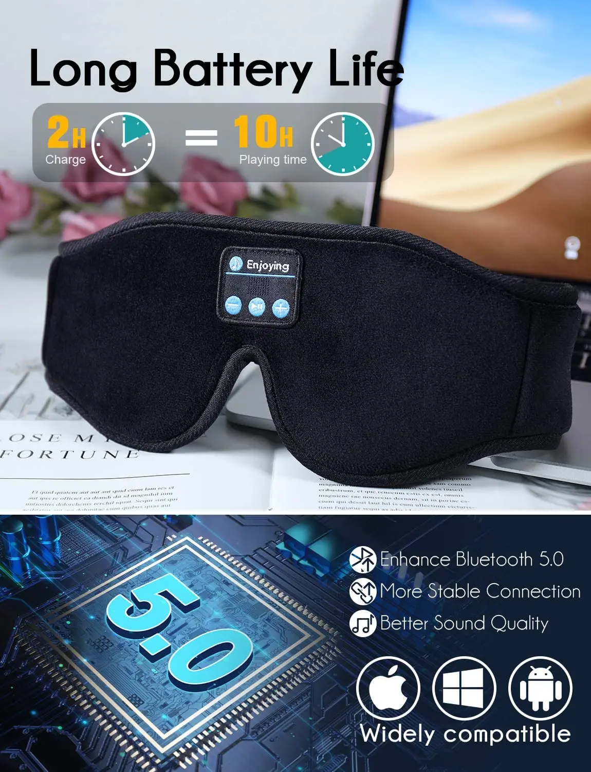 New sleep headphone wireless music sleep artifact breathable eye mask Bluetooth v5.0 headset call manufacturers Dropshipping