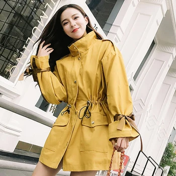 

2020 High Quality New Fashion Mid-long Trench Coat Women loose Belt Cloak Mujer Windbreaker Female Abrigos Brazil Outerwear FY4