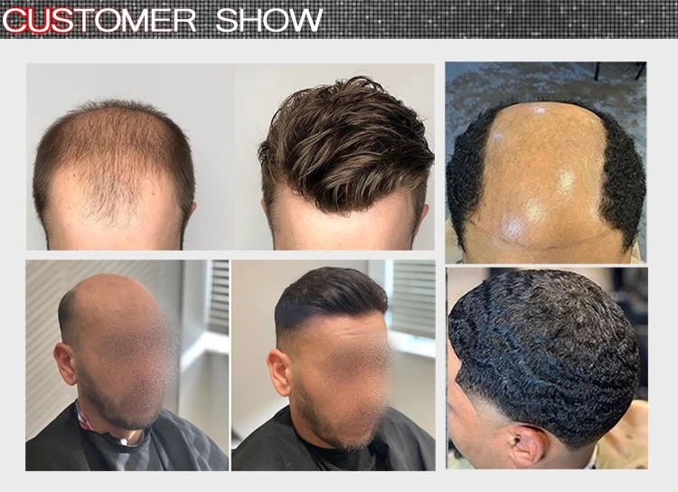 Sistema de Substituição Masculino Toupee Hairpieces Natural Olhando Cabelo Humano Remy Durável Fino Mono Laço Cor Preta 3 Apliques e perucas