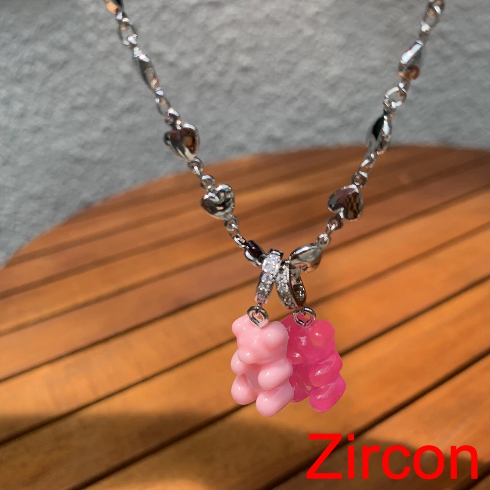 2021 Candy Color Gummy Bear Resin Pendant Necklace for Women Simple Golden Metal Chain Necklace Female Fashion Jewelry Gifts 