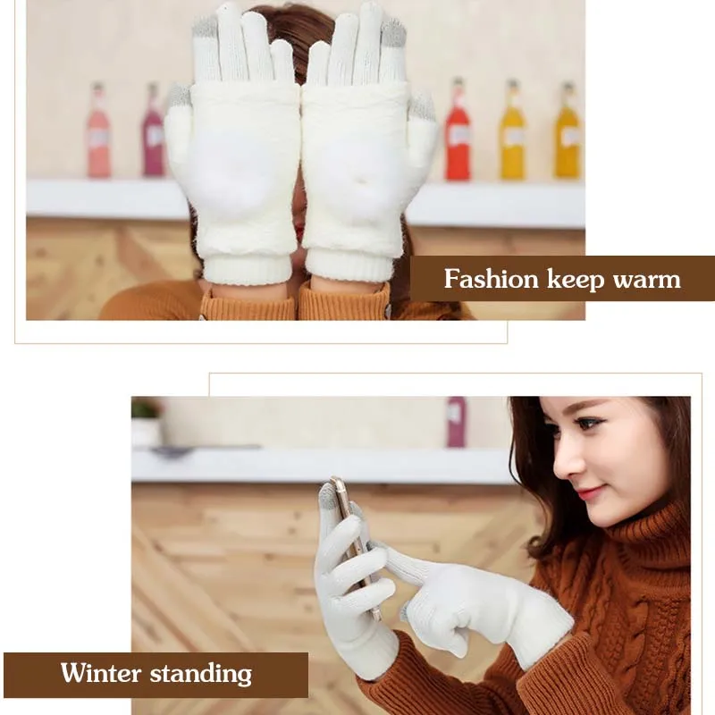 Шерстяные вязаные женские толстые перчатки WEarm с сенсорным экраном, три съемных перчатки, зимние женские перчатки с рисунком