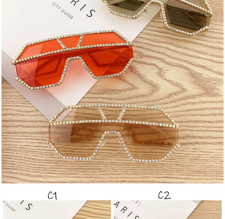 Oversize Square Sunglasses Women Fashion Luxury Rhinestone Sunglasses Big Shades Transparent Pink Yellow Sun Glasses Female NX