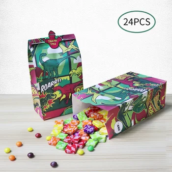 

24Pcs Dinosaur Candy Bag with Stickers Dino Paper Gift Bag Jungle Animal Theme Party Favors Kids Birthday Baby Shower Decoration