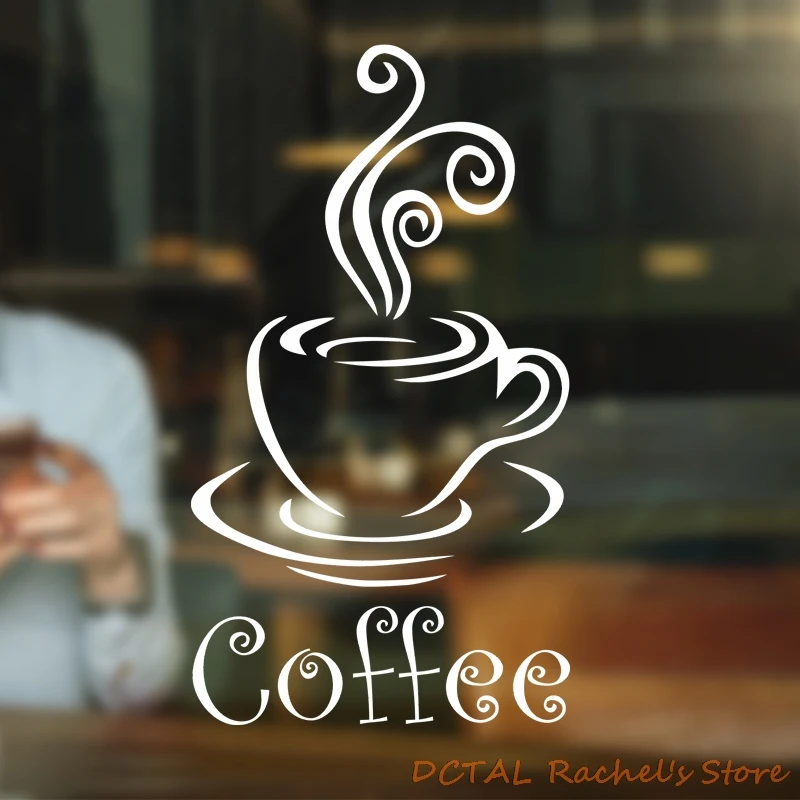 DCTAL Steaming Coffee Shop Sticker Dining Room Kitchen Vinyl Wall For Window CAFE Decor Window advertisement