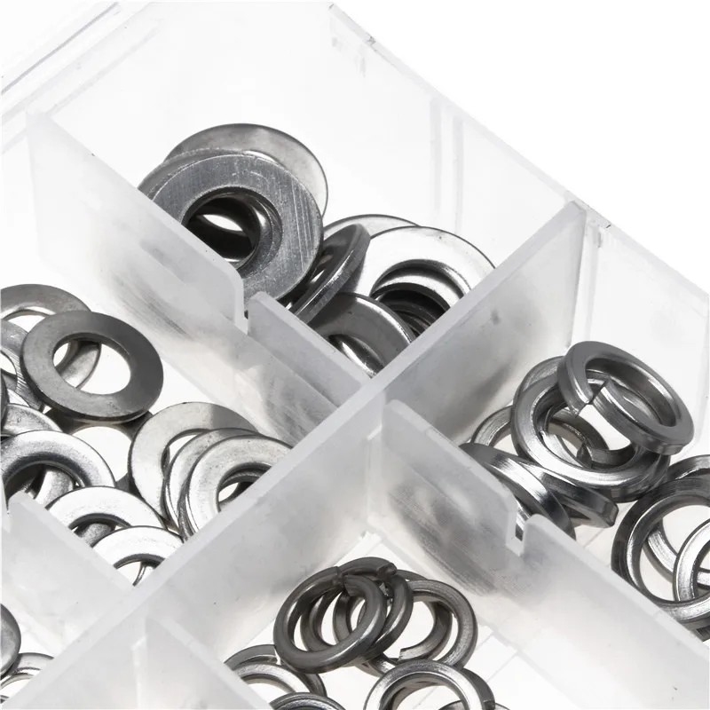 350pcs / box Stainless Steel Metric flat washer pad and elastic washer assembly M6 M8 M10 series