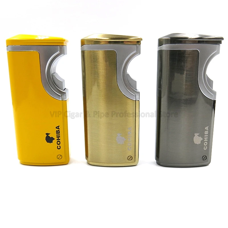 Cohiba металлическая сигаретная зажигалка 3 пламенный струйный фонарь Зажигалка со встроенным сигарным ударом инструмент для курения на открытом воздухе ветрозащитный