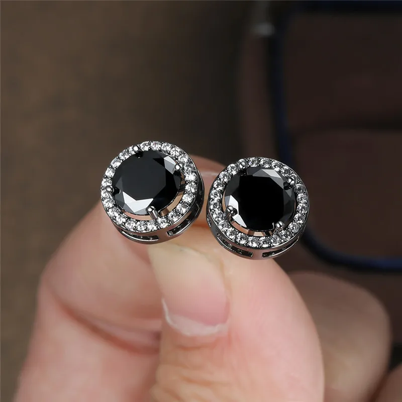 Luxury Cute Round Black Stone Stud Earrings Vintage Fashion Gold/Black/Rose Gold/Silver Color Earrings For Women Wedding Jewelry