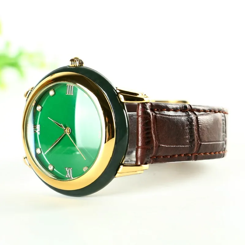 green Jadeiteer jades Stone Male women couples Quartz wristwatch dark green Retro Sweet Simple Watch