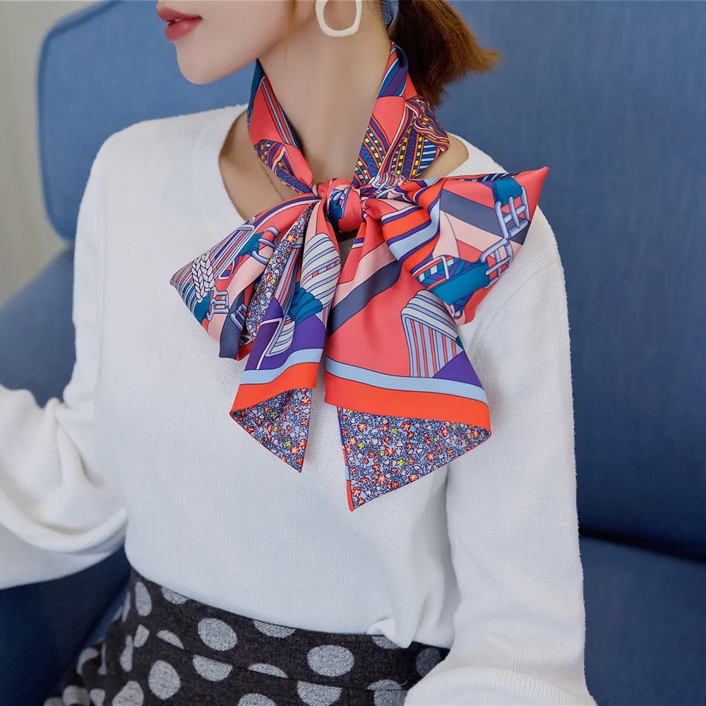 Brand New Design Double-deck Twill Belt Chain Women Scarf Neckerchief Silk Scarves For Ladies Head Scarf Handkerchief - Color: 3