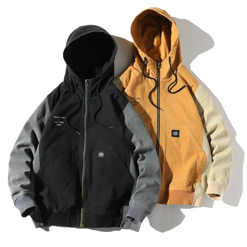 

2019 New Style Autumn And Winter Hooded Coat Men's Japanese-style Origional Contrast Color Joint Loose-Fit Jacket Casual MEN'S T