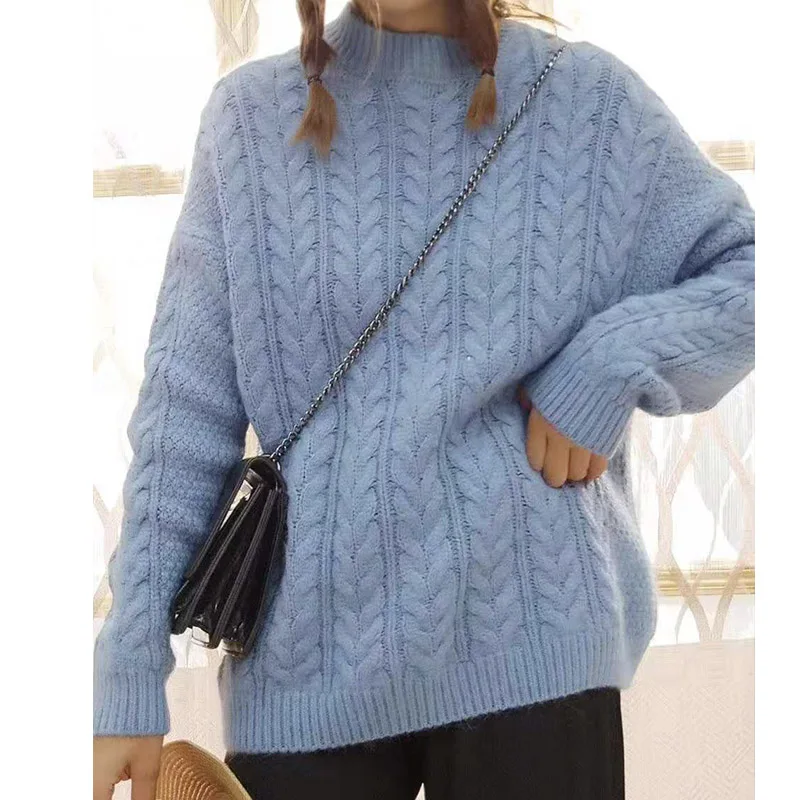 Werynica свитер женский модный осенний кашемировый шерстяной Свободный Вязаный Свитер оверсайз однотонный пуловер в Корейском стиле пальто женская вязаная блузка - Цвет: blue
