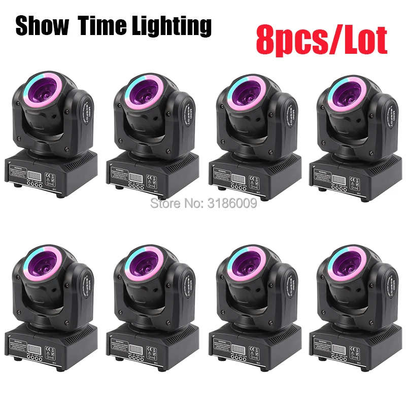 

8Pcs/Lot Mini Dj Led beam moving head with led circle 60W spot wash RGBW 4 In 1 stage effect DMX 512 Control KTV DJ Party lite