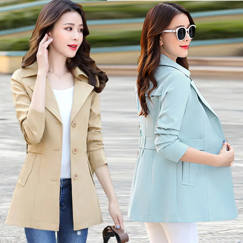 

2019 Spring And Autumn New Style WOMEN'S Dress Mid-length Overcoat Women's OL Korean-style Slim Fit Slimming Belt Trench Coat WO