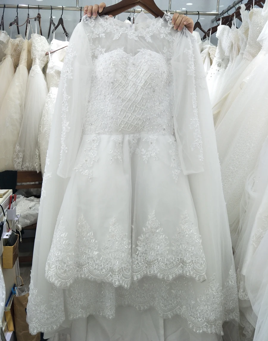 Новые съемные Шлейфы принцесса Vestido De Noiva аппликационные Жемчужины для Кружева Свадебные платья 2 в 1 Свадебные платья W0278-B