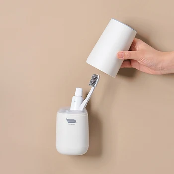 

Adhesive Toothbrush Holder Drainer Dustproof Tooth Cup Bathroom Tools Accessories Wall Mounted Storage Rack Plastic Blue Cups