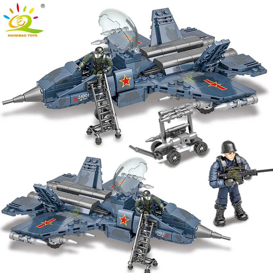 HUIQIBAO 386PCS Army Stealth Fighter Building Blocks Airplane Military City Plane Model Bricks Set Construction Children Toys