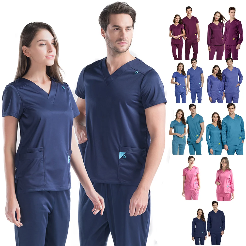 Nurse Veterinary Scrubs Medical Uniform Set for Women Men EDS