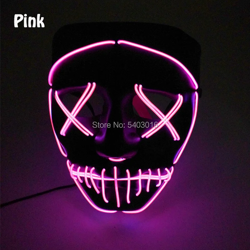 10 Colors LED Purge Mask Halloween Glowing Mask LED Light Up Mask for Women Men Halloween Cosplay Costume Christmas Gift - Цвет: pink