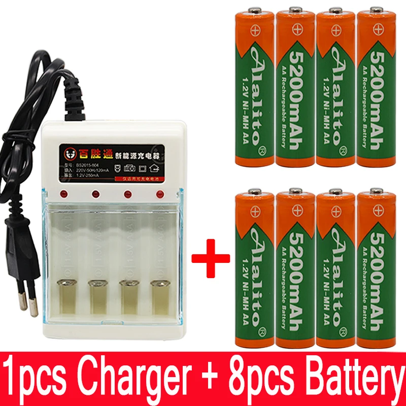 Alalito 1,2 V 5200mAh NI MH AA предварительно Заряженная NI-MH аккумуляторная батарея aa для игрушек камеры батареи для микрофона+ зарядное устройство - Цвет: Белый