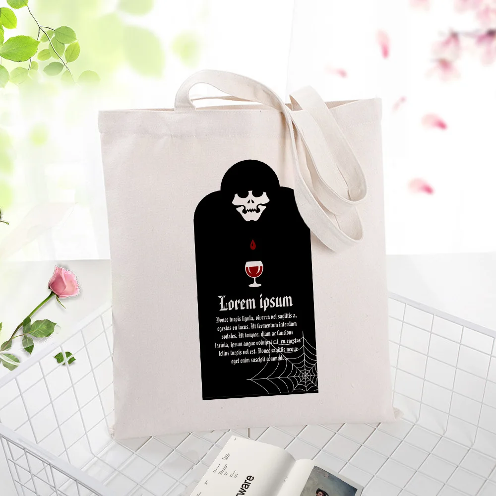 Canvas Tote Bag Halloween Children's Gift Candy Bag Text DIY Custom Print Logo Eco Reusable Handbag Recycled Shopping Bag