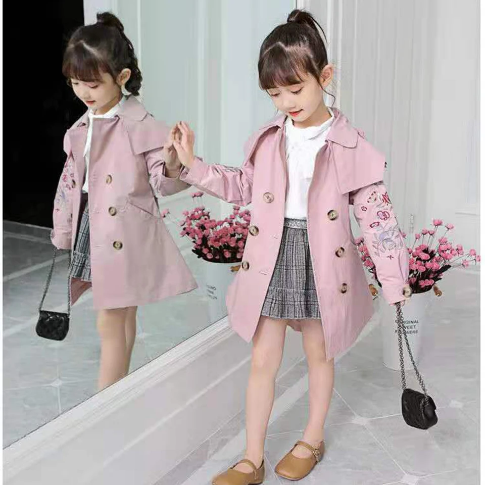 Turn-dOWN Collar Pink Color Spring And Autumn Outwear Coat Casual Warm Windbreaker Baby Girls Children Jacket Size For 4 6 8 10 | Детская