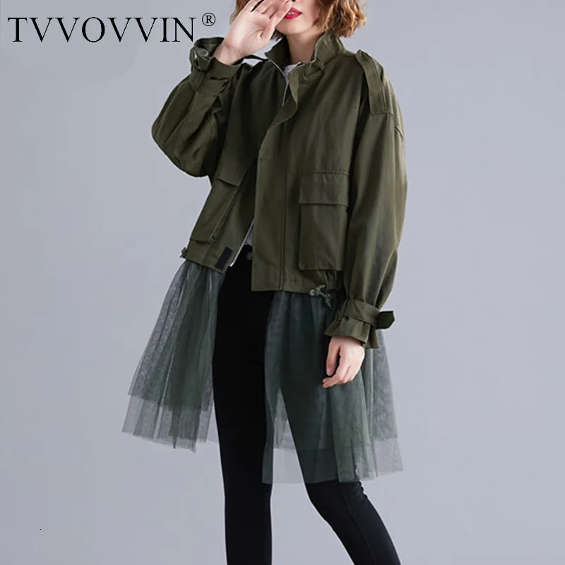 TVVOVVIN, весна-осень, воротник-стойка, длинный рукав, однотонный, пэчворк, карманы, сетка, большой размер, винтажное пальто, женская куртка, X817