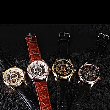 

Retro Casual Hollow Automatic Mechanical Watch Hollow Dial Luxury Design Business Fashion Leather Strap Men's Mechanical Watch