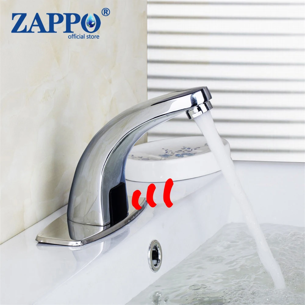 ZAPPO Bathroom Sink Tap Automatic Electronic Mixer Sensor Tap Deck Mounted Faucets Automatic Faucet Hand Touch Free Sensor Tap