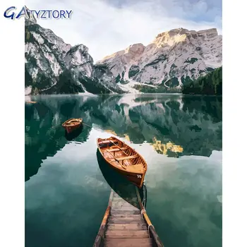 

GATYZTORY DIY Painting by numbers Mountain Lake boat paint by numbers for adults photo frames for picture wall art canvas 40x50c