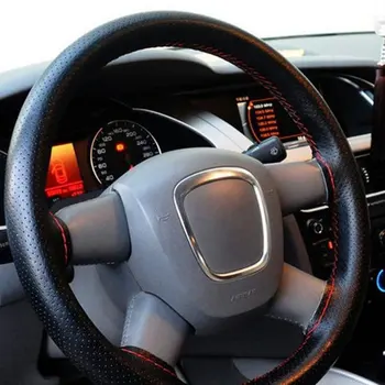 

Car Hand Sewing Full Hole Steering Wheel Cover Black Red Four Seasons Universal Simple Hand Sewing Steering Wheel Cover