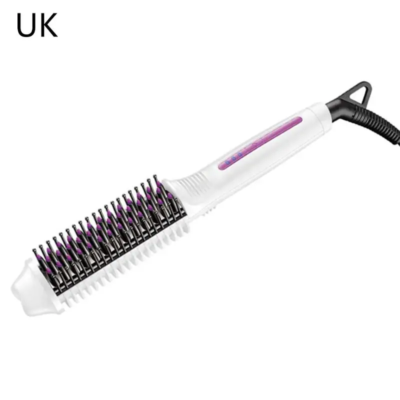 White UK Анти-обжигающий объем прямой локон двойного назначения Электрический гребень борода бигуди T4MB - Цвет: White UK