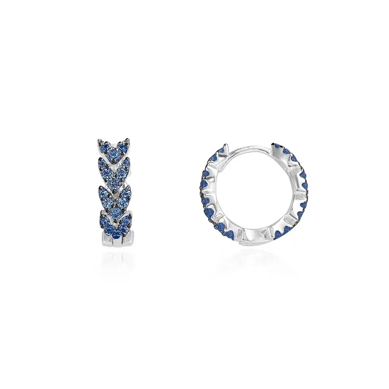 

Brand Design Solid 925 Sterling Silver Blue Heart Ears of Wheat Small Hoop Earrings Cubic Zirconia Women Fashion Ear Jewelry