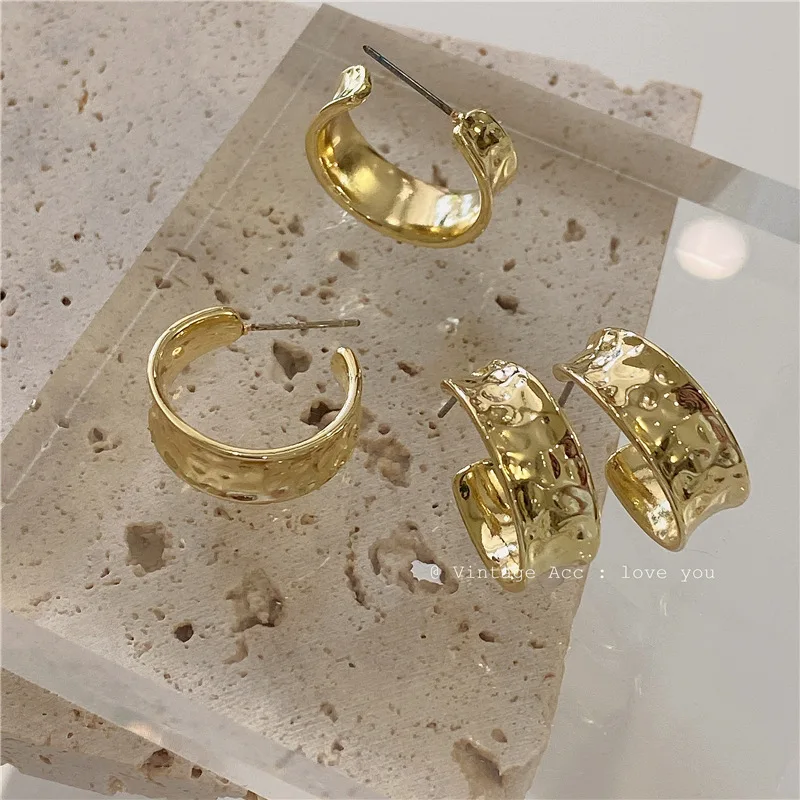 Korean Vintage Geometric Hook Earrings Metallic Irregular C-shaped Instagram Blogs Fashion Trend Jewelry | Украшения и аксессуары