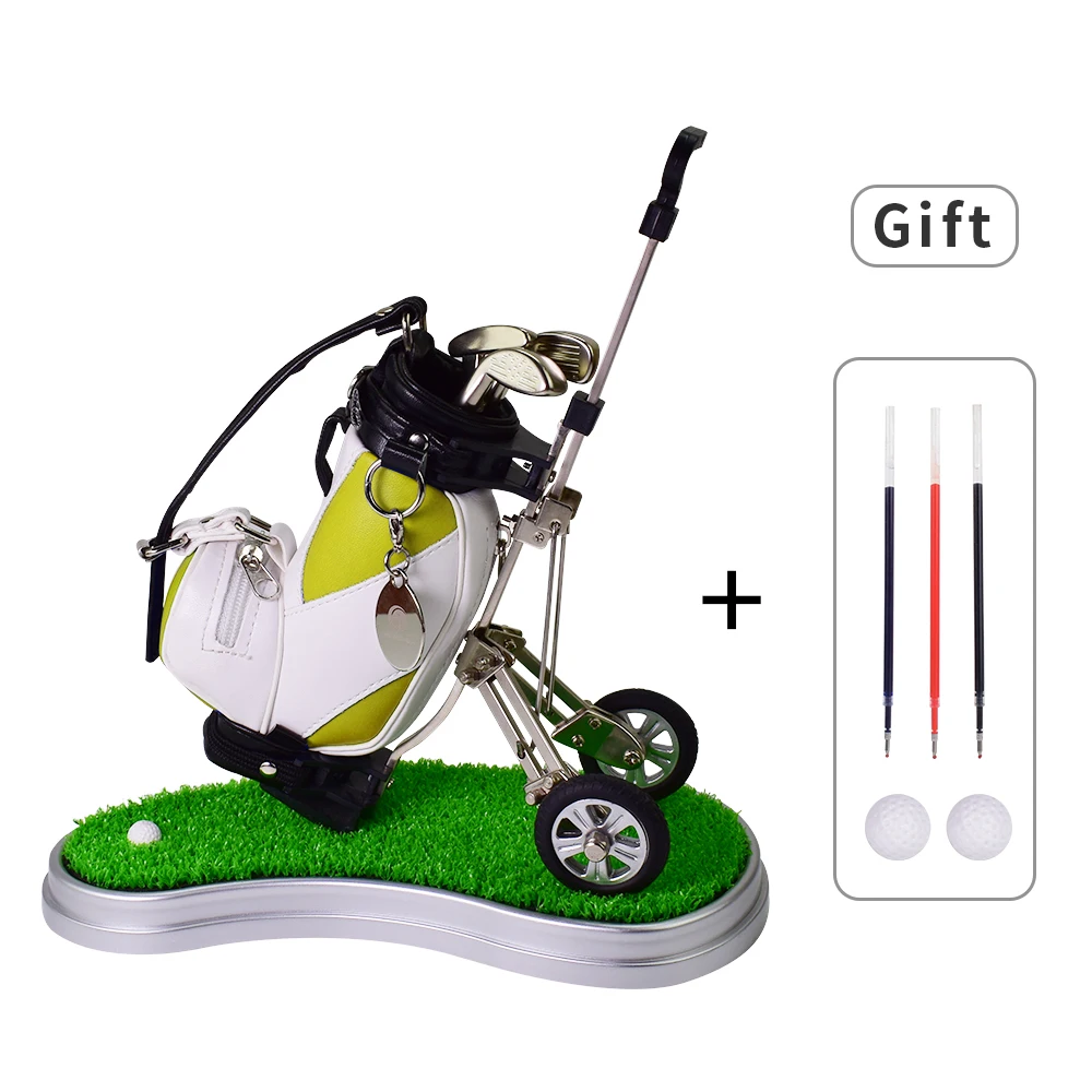 Уникальный держатель для ручки для гольфа с тележкой, декоративный органайзер для стола, кожаные подарки для гольфа для мужчин - Цвет: Yellow Trolley Tray