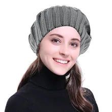 Women Ribbed Fashion Beret Hat Solid Color Slouchy Winter Hats Knitted Bonnet Caps for Girls Lady Female Autumnc