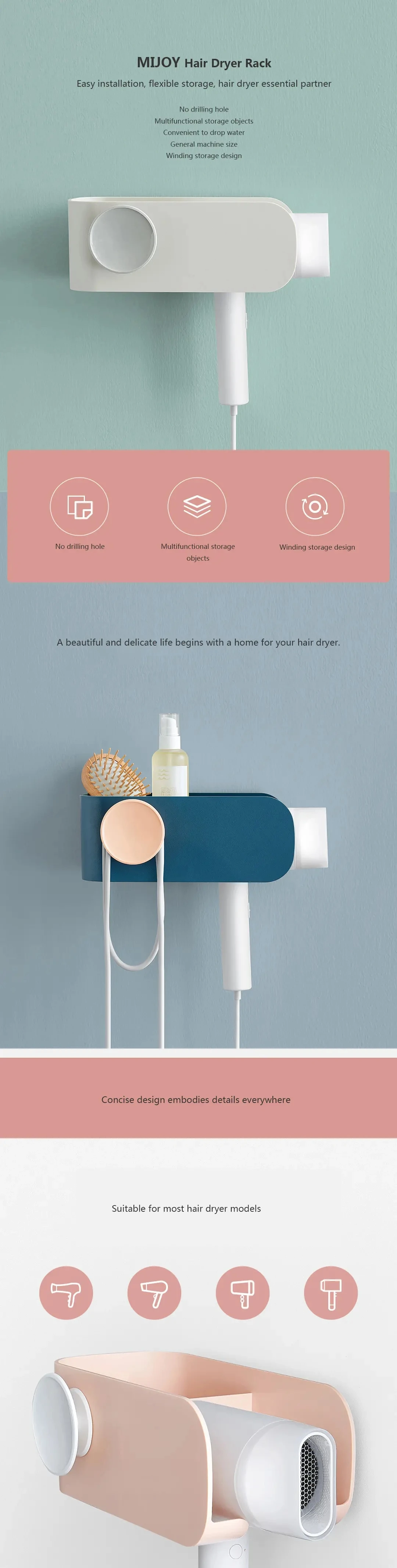 Soporte Mijoy Xiaomi para organizar el secador y accesorios de pelo