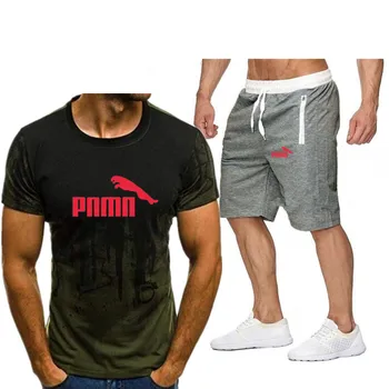 

2020 summer red Jaguar leisure men's sports suit summer men's fitness suit short sleeve T-shirt + shorts 2-piece set