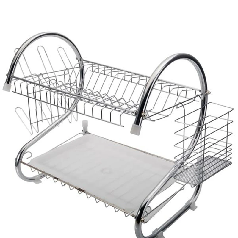 

Multifunctional Silver S-shaped Dual-layer Bowls Dishes Chopsticks Spoons Kitchen Collection Shelf Dish Drainer Holder Rack