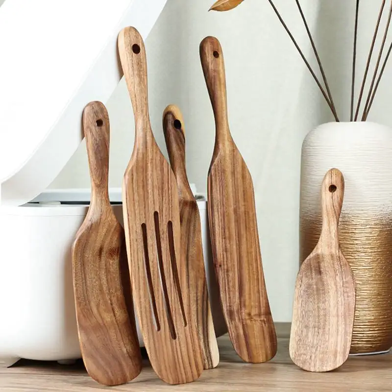 Wooden Spatula For Cooking Slotted Spurtle Kitchen Utensil Non-Stick Long Shank Matter Mixture Shovel Trowel Dinnerware