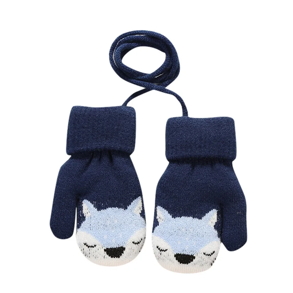 Перчатки С Откидывающейся Крышкой для детей, Рождественские теплые вязаные перчатки с принтом снега - Цвет: Navy