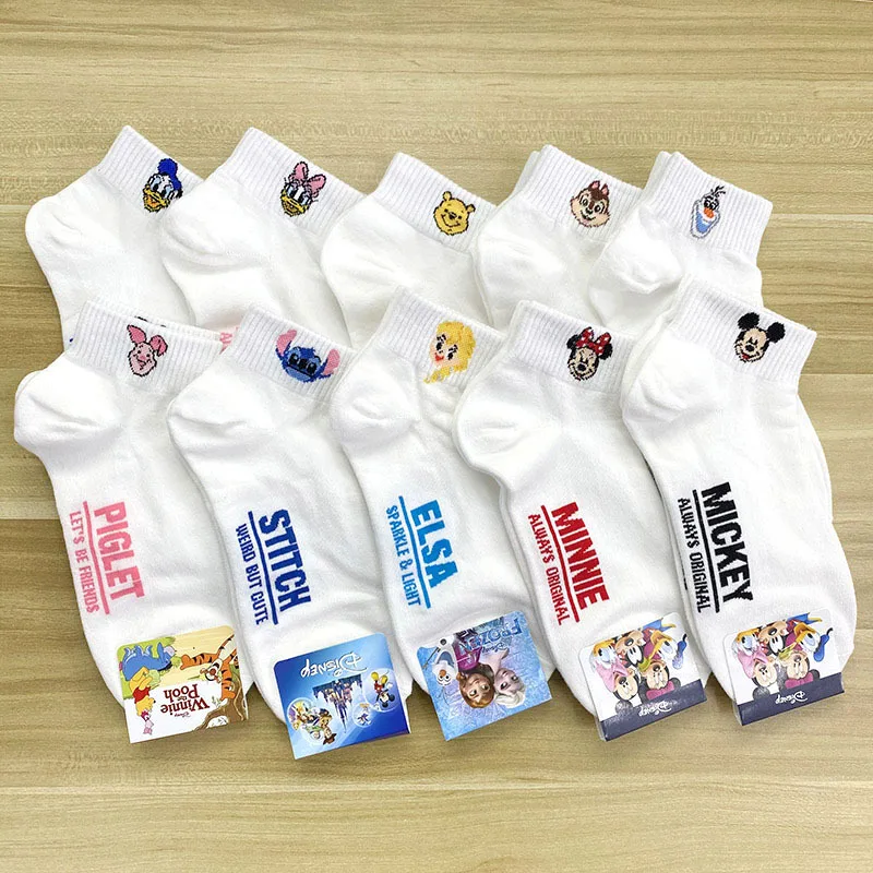 Disney Primavera Verano de dibujos animados Mickey Minnie Pato Donald Daisy dulce dama calcetines Medias de Color sólido