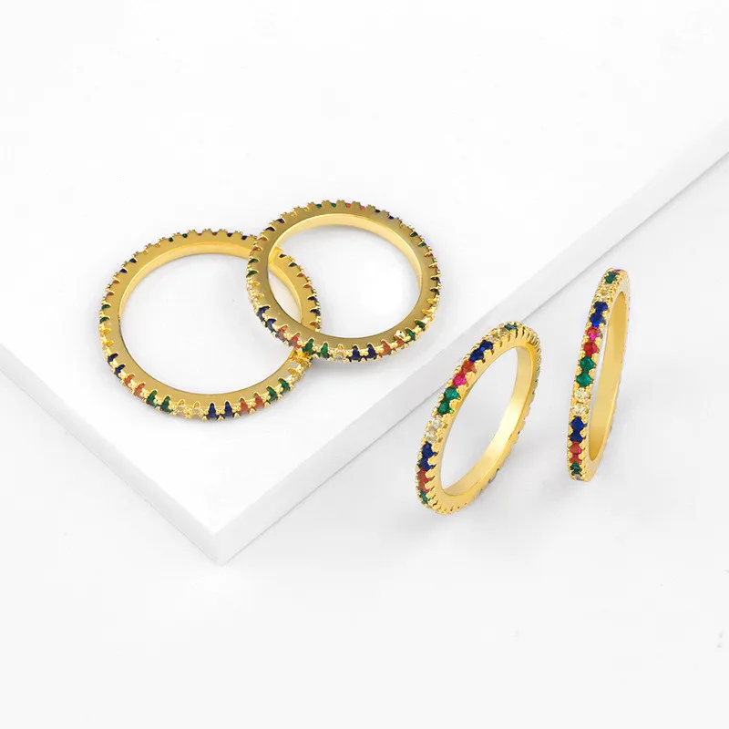 Красочный Циркон инкрустированные Rhinestone Радужное кольцо ювелирные изделия для женщин девушек мода помолвка Свадебная вечеринка ювелирные изделия