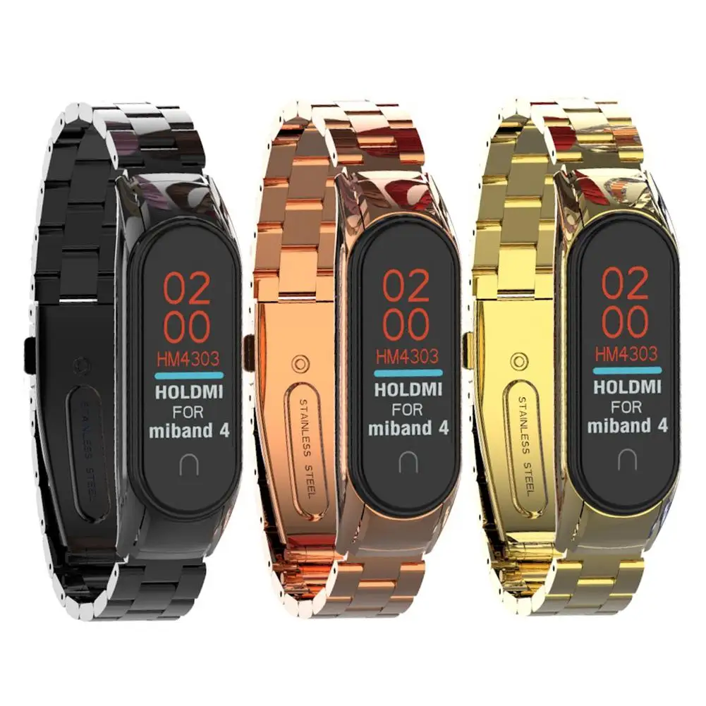 Для Xiao mi 4 mi Band 4 браслет металлический ремешок одна эластичная застежка металлический корпус цвет сплошной три бусины ремешок ремни