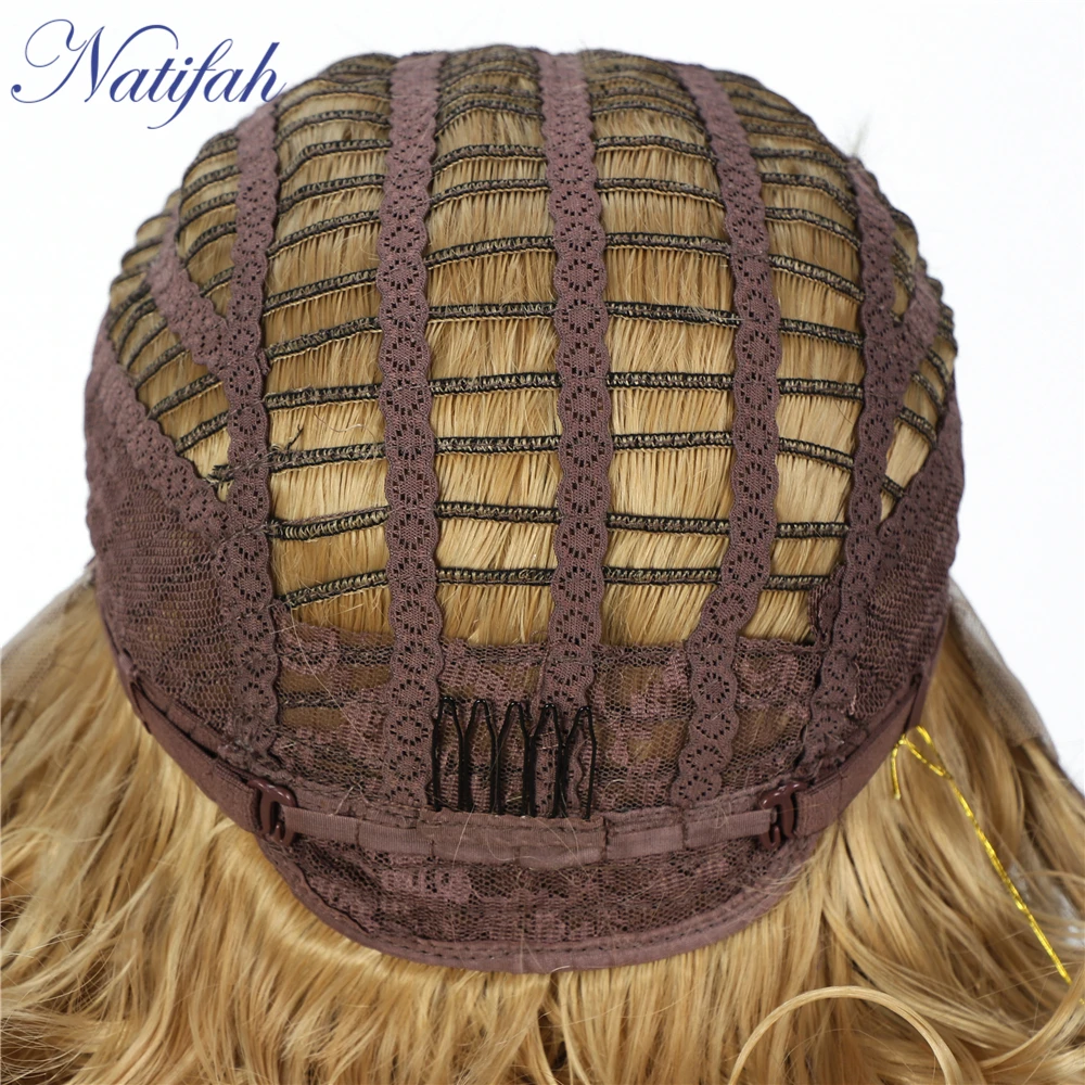 Natifah Ombre блонд парик короткий парик перука синтетические парики на кружеве 150% плотность тела волна боковая часть парики для женщин
