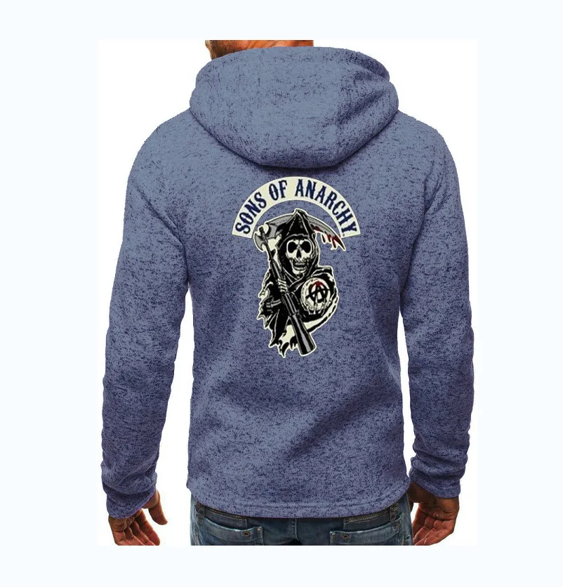SOA Sons of Anarchy/Модная Мужская спортивная одежда с капюшоном на молнии для детей; Мужская Повседневная Толстовка с черепом; Флисовая теплая толстовка в стиле хип-хоп