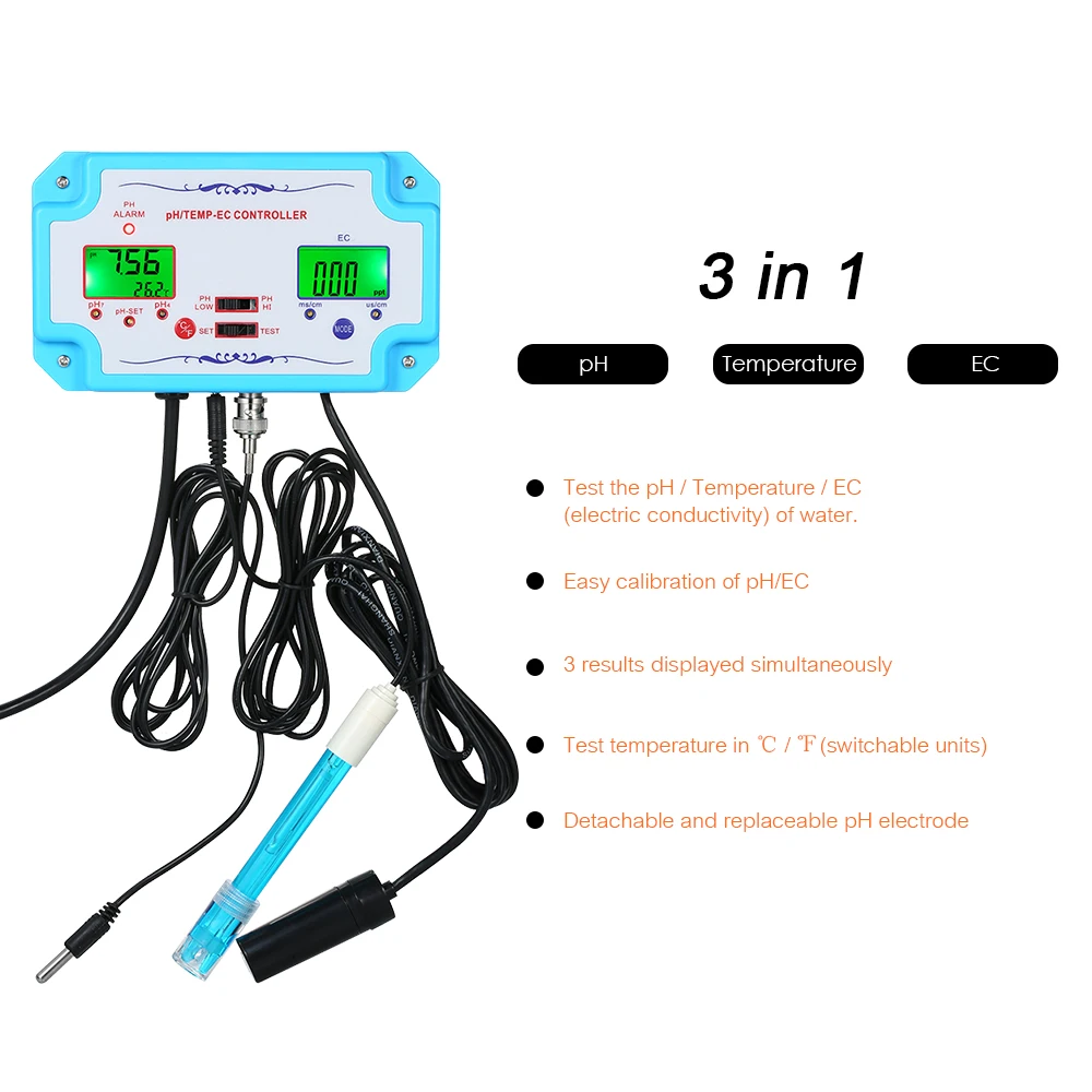 PH/EC/TEMP датчик качества воды контроллер с разъем реле тестер для аквариум
